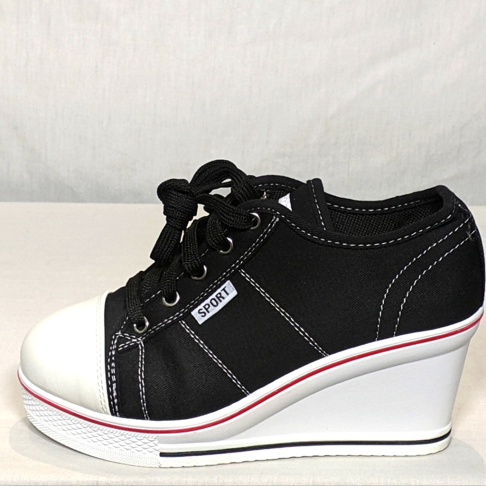 NEW Yufu Star High-Top AMAZING stylish Cons type wedge Sz 4.5 black/red/white